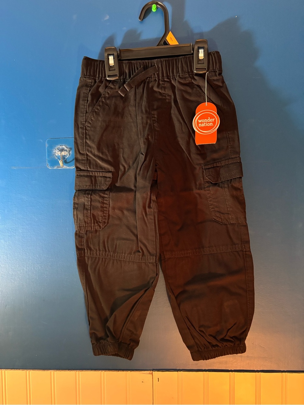 wonder nation Black Cargo Jogger Pants for Kids - Elastic Waist & Cuffs